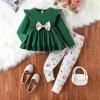 Ayzozuy Toddler Girl's Clothing Bow Tie High Low Long Sleeve Solid Color Top and Pants Girl's Fall/Winter Set (5-6T) view 2