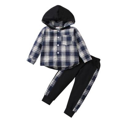 FOCUTEBB Boys Size 6 Clothes Clothes For Teen Boys Flannel Plaid Shirt Tops Hoodied Fall Outfits Sweatsuit Button Long Sleeve Sweatshirt + Sweat Pants Boys Fall Winter Outfit 2Pcs White Black 5-6T
