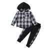 FOCUTEBB Boys Size 6 Clothes Clothes For Teen Boys Flannel Plaid Shirt Tops Hoodied Fall Outfits Sweatsuit Button Long Sleeve Sweatshirt + Sweat Pants Boys Fall Winter Outfit 2Pcs White Black 5-6T view 1