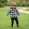FOCUTEBB Boys Size 6 Clothes Clothes For Teen Boys Flannel Plaid Shirt Tops Hoodied Fall Outfits Sweatsuit Button Long Sleeve Sweatshirt + Sweat Pants Boys Fall Winter Outfit 2Pcs White Black 5-6T view 3