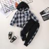 FOCUTEBB Boys Size 6 Clothes Clothes For Teen Boys Flannel Plaid Shirt Tops Hoodied Fall Outfits Sweatsuit Button Long Sleeve Sweatshirt + Sweat Pants Boys Fall Winter Outfit 2Pcs White Black 5-6T view 4