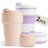 2Pcs Collapsible Cup for Traveling, Collapsible Silicone Travel Cup for Hot and 2 Drinks, Leak Proof Silicone Folding Travel Coffee Mug for Camping & Hiking, BPA Free 12oz Purple&Pink view 1