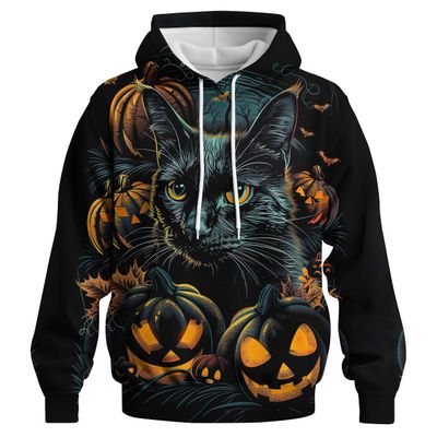 GHUALURU Novel Cat Hoodie Pumpkin Sweatshirts Halloween Hoodies Sweatshirts Costumes for Men Women,Cat Black3,L