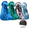 4PCS Silky Durags for Men Women 360 Waves with 1 Wave Cap, Silky Satin Durag Extra Long Tails view 1