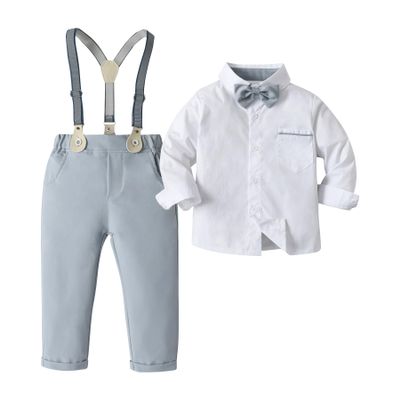 Boarnseorl Baby Boys Pants Sets,Toddler Gentleman Outfits, Infant Long Sleeve Shirt + Pants + Bow Tie + Suspenders,12-18M