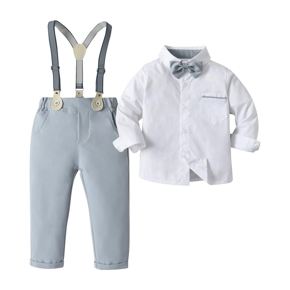 Boarnseorl Baby Boys Pants Sets,Toddler Gentleman Outfits, Infant Long Sleeve Shirt + Pants + Bow Tie + Suspenders,12-18M