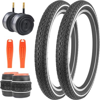 Balinge 2 Pack 20" x 2.125" Folding Replacement Bike Tires for Beach Cruiser BikeBicycle Tires for Commuter BikesWhite WallNon-SlipWhite Wall2Tires & 2 Tubes & 2 Levers