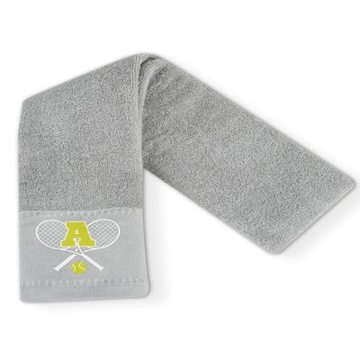 CybGene Embroidered Tennis Towel, Funny Tennis Gift for Men, Women & Lovers, Soft & Absorbent, Gray, Initial A