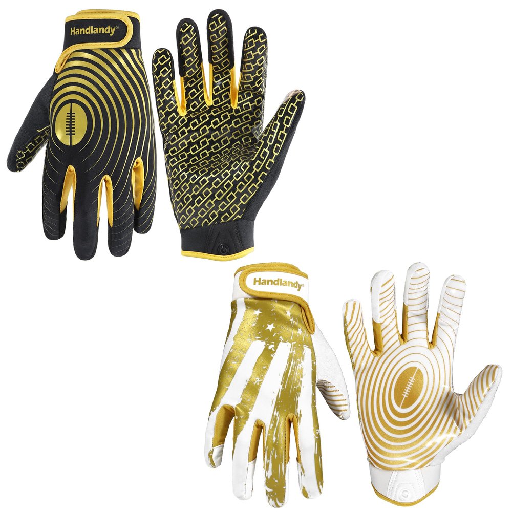 HANDLANDY Bundle - 2 Pairs of Youth Football Gloves, Sticky Wide Receiver Gloves for Kids & Adult,Sticky Wide Receiver Gloves