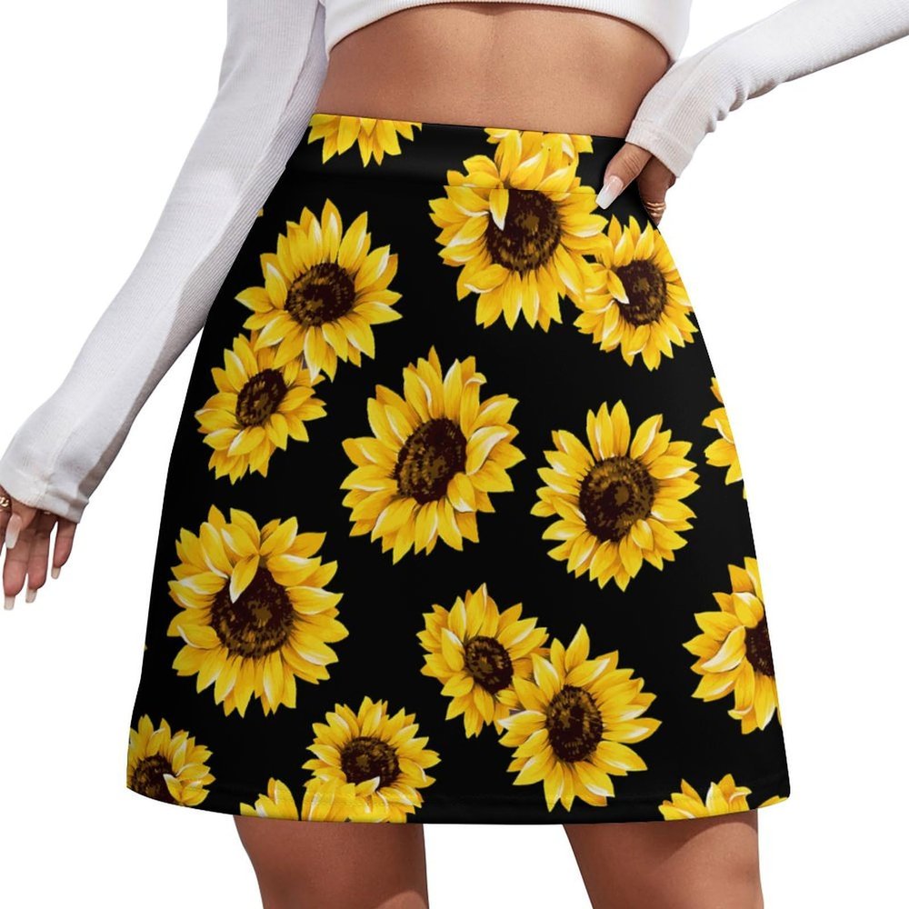Sunflower Short Skirt Culottes Womens Athletic Skorts Golf Skirts Mini Skirt High Waist Breathable Exercise Skort Black