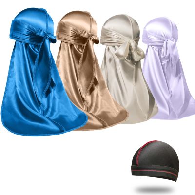ForceWave 4 Silky Durags and 1 Wave Cap Set for Men Women 360 Waves