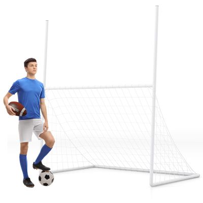 GYMAX Soccer Goal, 2 in 1 Net & Football Goal Post, 65" x 43" Kids Goal Set with Ground Stakes & Fixing Buckles, Quick Assembly UPVC Soccer Goal, Portable Backyard