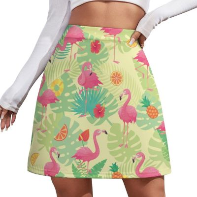 Flamingo Tropical Palm Short Skirt Culottes Womans Athletic Skorts Golf Skirts Tennis Skirts High Waist Breathable Sports Skort Green