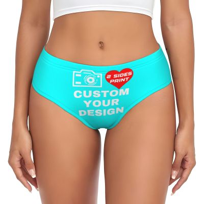 Custom Panties for women Personalized Thongs with Photo Personalized Sexy Funny Underwear for Wife Mother's Day Put Your Photo On It 2 Sides Print 3X-Large Cyan