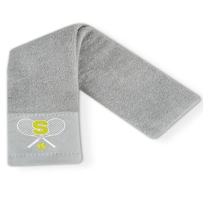 CybGene Embroidered Tennis Towel, Funny Tennis Gift for Men, Women & Lovers, Soft & Absorbent, Gray, Initial S