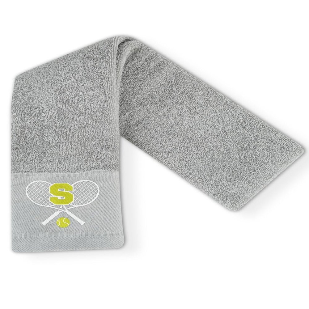 CybGene Embroidered Tennis Towel, Funny Tennis Gift for Men, Women & Lovers, Soft & Absorbent, Gray, Initial S
