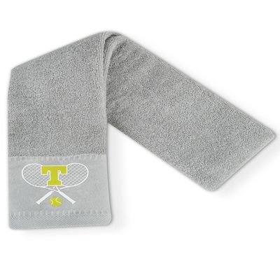 CybGene Embroidered Tennis Towel, Funny Tennis Gift for Men, Women & Lovers, Soft & Absorbent, Gray, Initial T