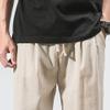 Mens Casual Cotton Linen Pants Drawstring Waist Athletic Jogger Sweatpants Vintage Solid Loose Tapered Slacks (Apricot,Large) view 2
