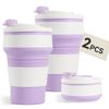 2Pcs Collapsible Cup for Traveling, Collapsible Silicone Travel Cup for Hot and 2 Drinks, Leak Proof Silicone Folding Travel Coffee Mug for Camping & Hiking, BPA Free 12oz Purple view 1