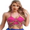 Miutii Womens Belly Dance Crop Top Beads Crisp Tassel Halter Bra Top Backless Crop Top Dance Costume Hot Pink One Size view 1