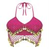 Miutii Womens Belly Dance Crop Top Beads Crisp Tassel Halter Bra Top Backless Crop Top Dance Costume Hot Pink One Size view 3