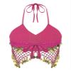 Miutii Womens Belly Dance Crop Top Beads Crisp Tassel Halter Bra Top Backless Crop Top Dance Costume Hot Pink One Size view 4