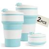 2Pcs Collapsible Cup for Traveling, Collapsible Silicone Travel Cup for Hot and 2 Drinks, Leak Proof Silicone Folding Travel Coffee Mug for Camping & Hiking, BPA Free 12oz Blue view 1
