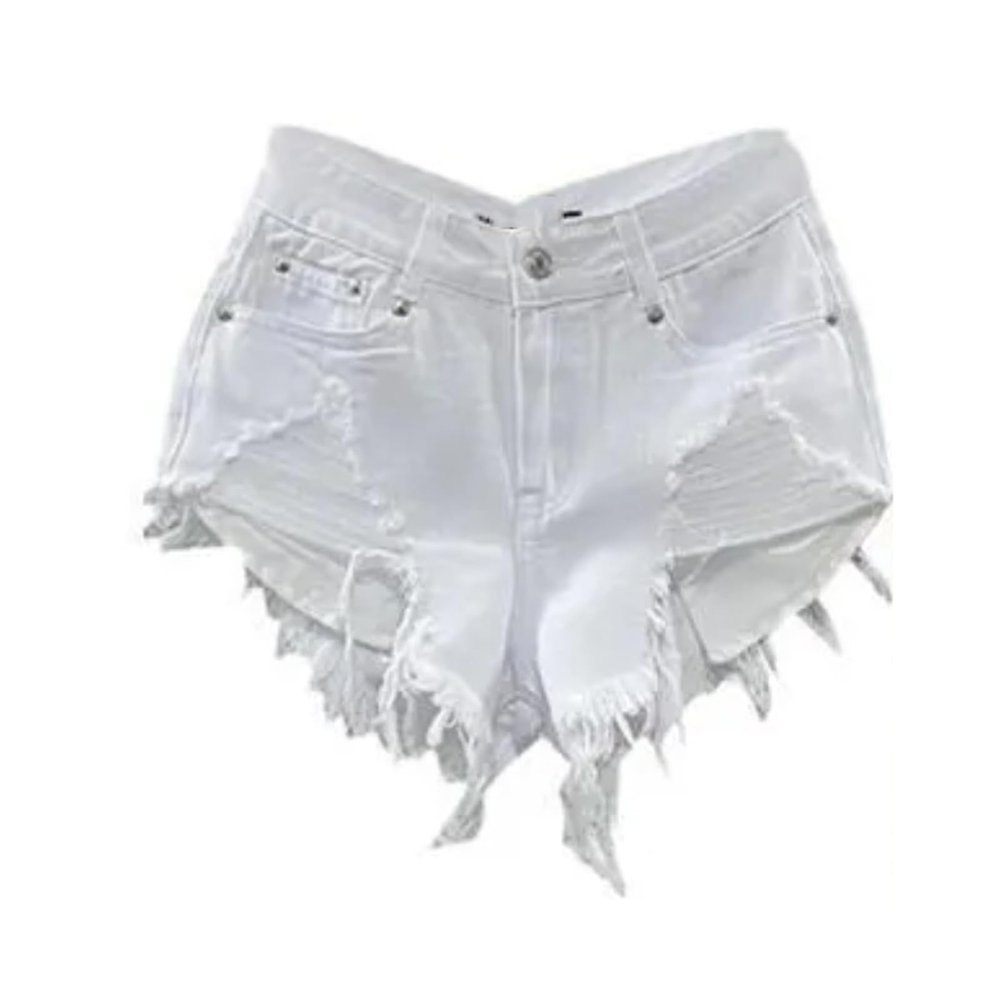Dawery Summer Women's White Jeans Shorts Hole Ripped High Waist Denim Shorts (X-Small,White)