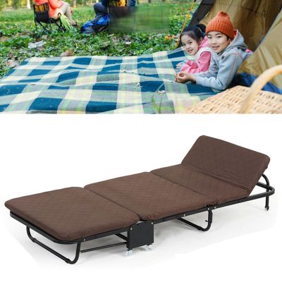 WDFYJ Camping Cot with Comfortable Mattress Cots for Sleeping Folding Cot Camping Bed Portable Include for Home Travel Adults Vacation Outdoor(Brown)