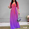 Summer Dresses for Women Tummy Control Sexy 3/4 Sleeves Deep V-Neck Flowy Floor Length Plus Size Maxi Dress with Belt view 3