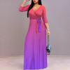 Summer Dresses for Women Tummy Control Sexy 3/4 Sleeves Deep V-Neck Flowy Floor Length Plus Size Maxi Dress with Belt view 4