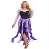 Vxuxlje Women's Sea Witch Costume Villain Mermaid Cosplay Outfits Mesh Long Sleeve Long Dress Purple Small view 2