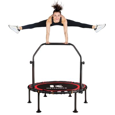 K KENSONE 40" Foldable Rebounder Trampoline for Adults with Bungee, 450 LBS Quiet Indoor Mini Trampoline for Adults Fitness with Adjustable U-Shaped Handle Bar for Gym Workout, Home Exercise, Red