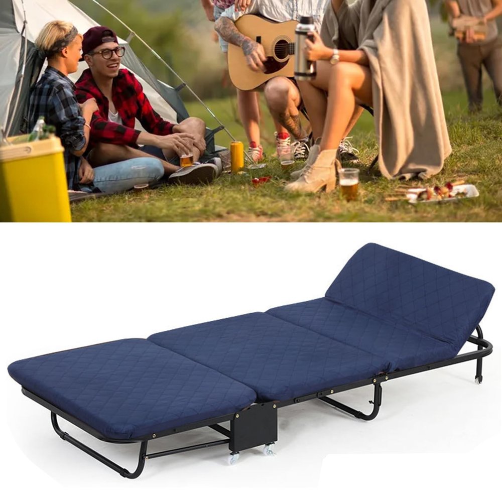 WDFYJ Folding Camping Cot, Portable Sleeping Cot with Mattress Foldable Outdoor Bed Camp Cots Guest Bed for Home, Office & Outdoor Use(Blue)