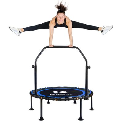 K KENSONE 40" Foldable Rebounder Trampoline for Adults with Bungee, 450 LBS Quiet Indoor Mini Trampoline for Adults Fitness with Adjustable U-Shaped Handle Bar for Gym Workout, Home Exercise, Blue