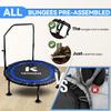 K KENSONE 40" Foldable Rebounder Trampoline for Adults with Bungee, 450 LBS Quiet Indoor Mini Trampoline for Adults Fitness with Adjustable U-Shaped Handle Bar for Gym Workout, Home Exercise, Blue view 3