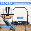 K KENSONE 40" Foldable Rebounder Trampoline for Adults with Bungee, 450 LBS Quiet Indoor Mini Trampoline for Adults Fitness with Adjustable U-Shaped Handle Bar for Gym Workout, Home Exercise, Blue view 4