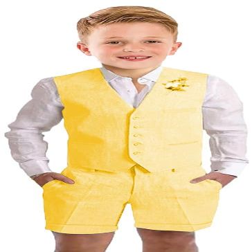 Kids Suits for Boys Casual Summer Linen Bright Yellow Suit Boys Suit Set Size 5 Kids Formal Wedding Outfit Boy Dress Clothes