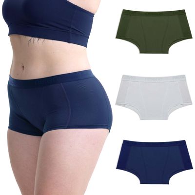Neione Women Period Underwear Heavy Flow Cotton High-Waisted Sleep Boyshort Menstrual Panties Holds 5 Tampons Boxer Briefs 3 Pack Advocate L