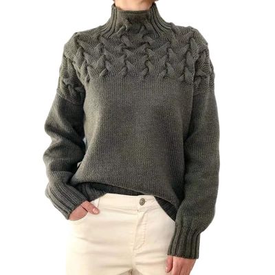 2024 Winter Fall Long-Sleeved Turtleneck Solid Color Knitted Sweater Pullover top Womens Cable Knit Oversized Soft Fuzzy Knit Tunic Sweater Jacket Cardigan Pullover Sweater (Grey,S)