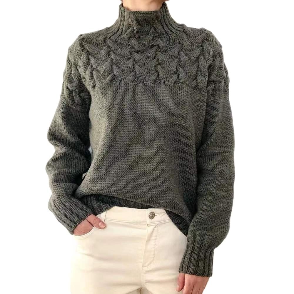 2024 Winter Fall Long-Sleeved Turtleneck Solid Color Knitted Sweater Pullover top Womens Cable Knit Oversized Soft Fuzzy Knit Tunic Sweater Jacket Cardigan Pullover Sweater (Grey,S)