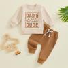 aporake Infant Boy Fall Clothes Baby Boy Winter Outfit Toddler Clothing Contrast Color Letter Print Sweatshirt Tops Pants Set (Brown-3, 0-6 Months) view 2