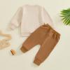 aporake Infant Boy Fall Clothes Baby Boy Winter Outfit Toddler Clothing Contrast Color Letter Print Sweatshirt Tops Pants Set (Brown-3, 0-6 Months) view 4