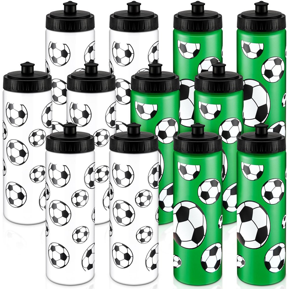 Skybooly 12 Pcs Soccer Water Bottle Bulk 20 oz Sports Ball Cup Accessories Reusable Squeeze Water Bottle for Sports, Party Favor, Players, Lovers, Team Gifts, Gym, Bike Cage