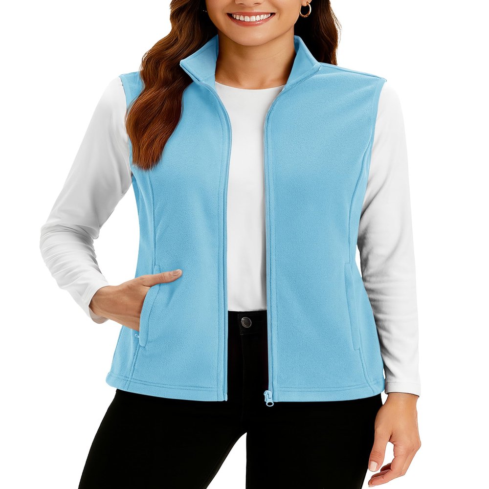 TACVASEN Women's Lightweight Vest Fleece Zip Up Sleeveless Jacket for Outdoor Running Hiking Golf Work AquaBlue L