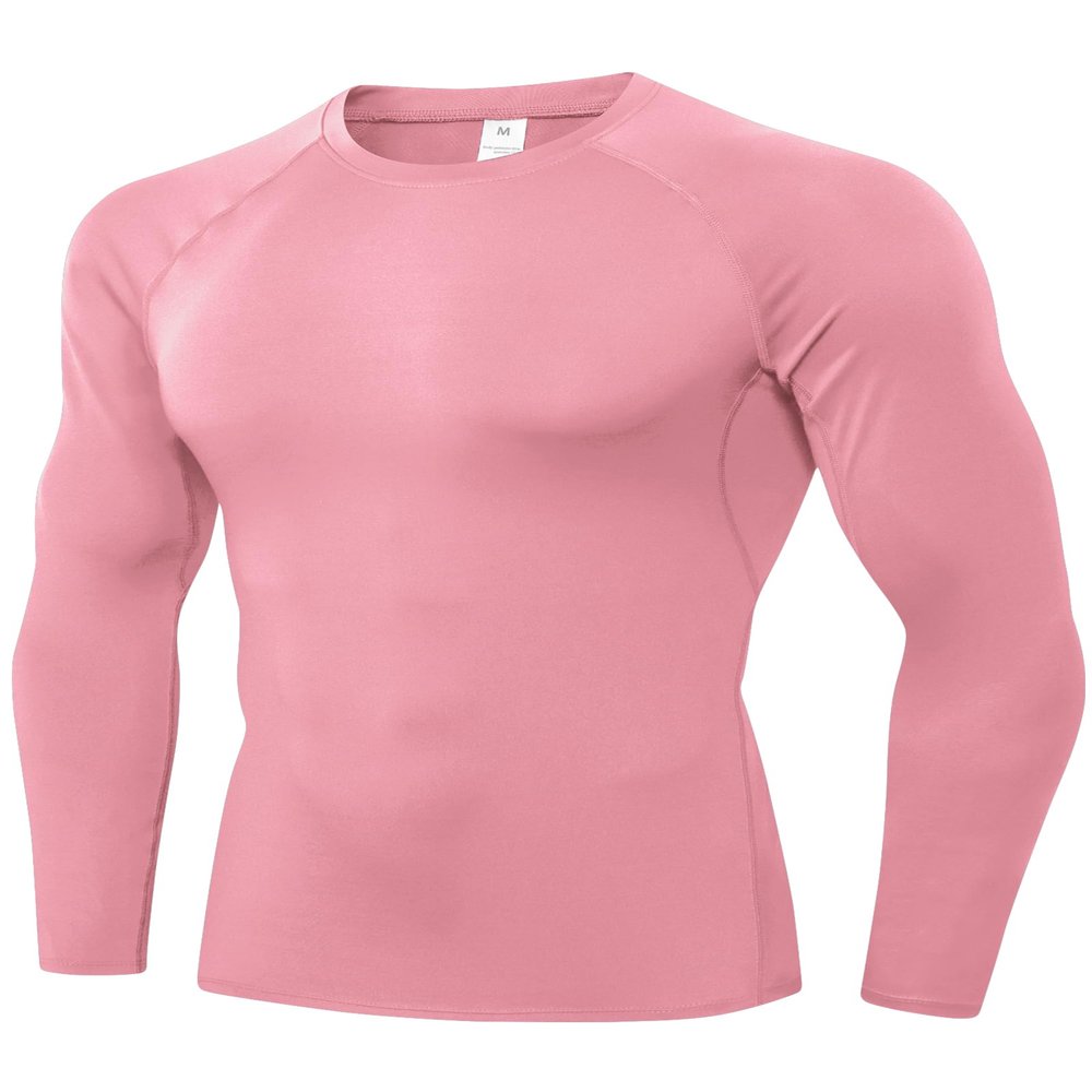SPVISE Pink Mens Compression Shirt Long Sleeve Cool Dry Workout Athletic Base Layer Undershirts Cold Weather Running Gear Men