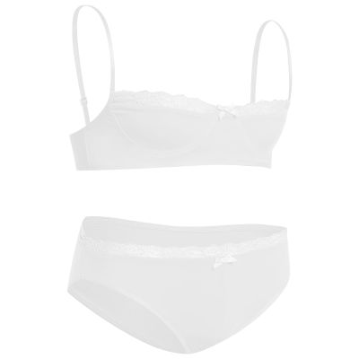ABAFIP Men's Sissy Bra Floral Lace Panties set Crossdressing Outfits Bowknot Bikini Briefs Underwear Clothes White X-Large