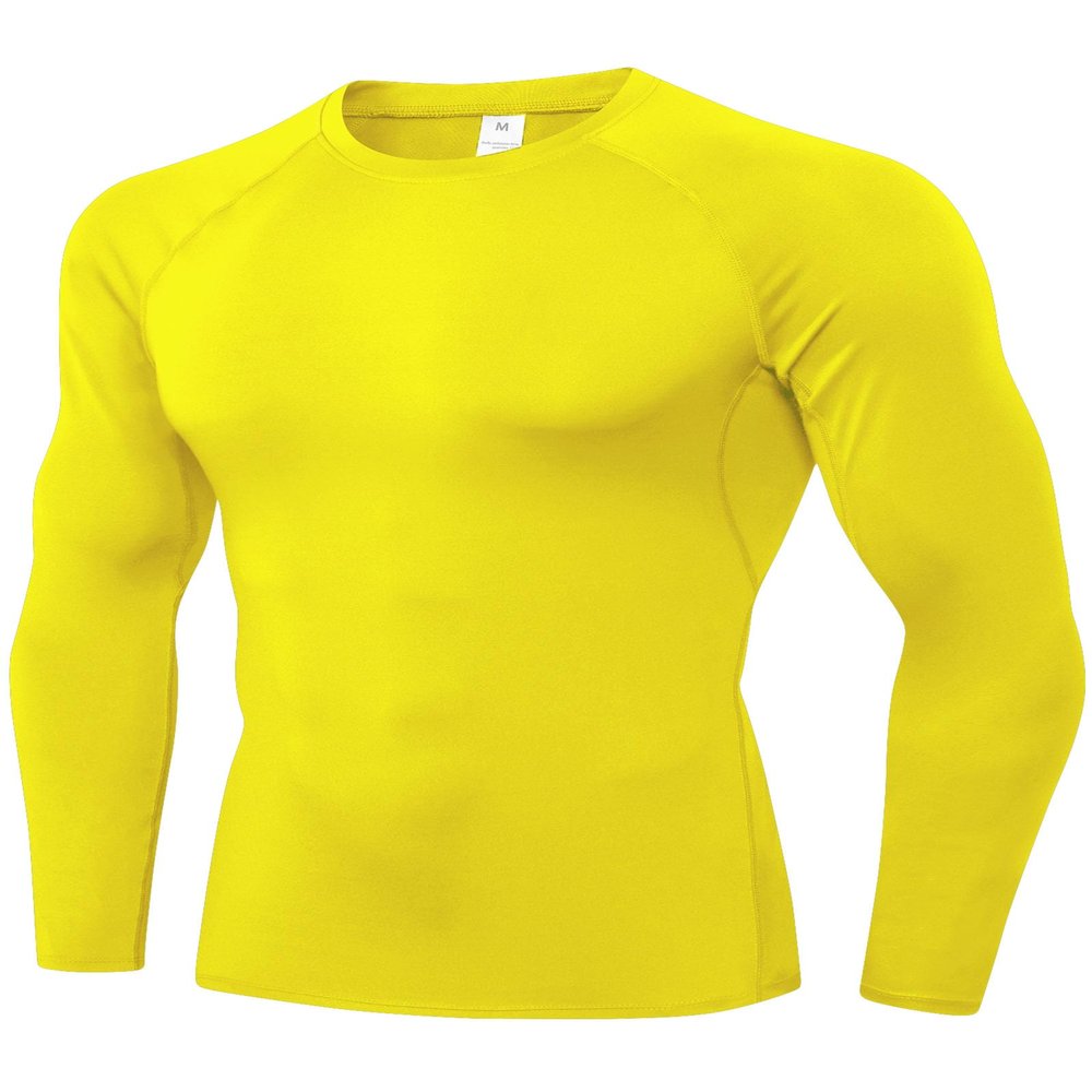 SPVISE Yellow Long Sleeve Compression Shirt Men Athletic Workout Rash Guard UPF SPF Sports Base Layer Tops Cooling Undershirt