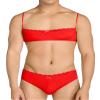 ABAFIP Men's Sissy Bra Floral Lace Panties set Crossdressing Outfits Bowknot Bikini Briefs Underwear Clothes Red Medium view 2