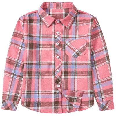 Betusline Girls' Plaid Flannel Shirt, Kids Long Sleeve Button Button Shirts Tops,F Pink & Blue #12-3 Years= Tag 100